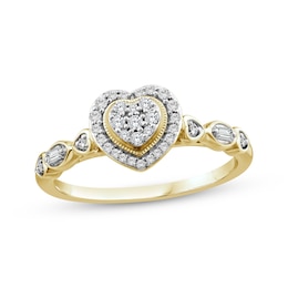 Multi-Diamond Center Heart-Shaped Promise Ring 1/5 ct tw 10K Yellow Gold