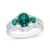 Thumbnail Image 1 of Oval & Round-Cut Lab-Created Emerald, White Lab-Created Sapphire Ring Sterling Silver