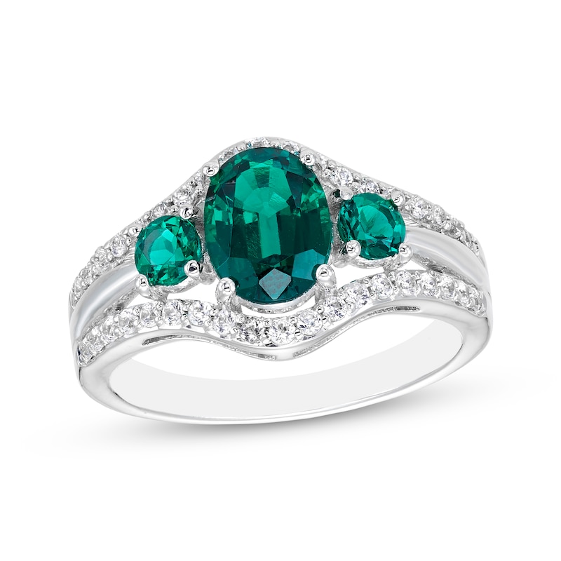 Oval & Round-Cut Lab-Created Emerald, White Lab-Created Sapphire Ring ...