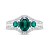 Thumbnail Image 3 of Oval & Round-Cut Lab-Created Emerald, White Lab-Created Sapphire Ring Sterling Silver