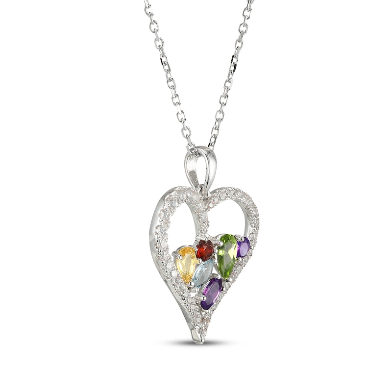 Main Image 2 of Citrine, Garnet, Amethyst, Peridot, Sky Blue Topaz & White Lab-Created Sapphire Heart Necklace Sterling Silver 18&quot;