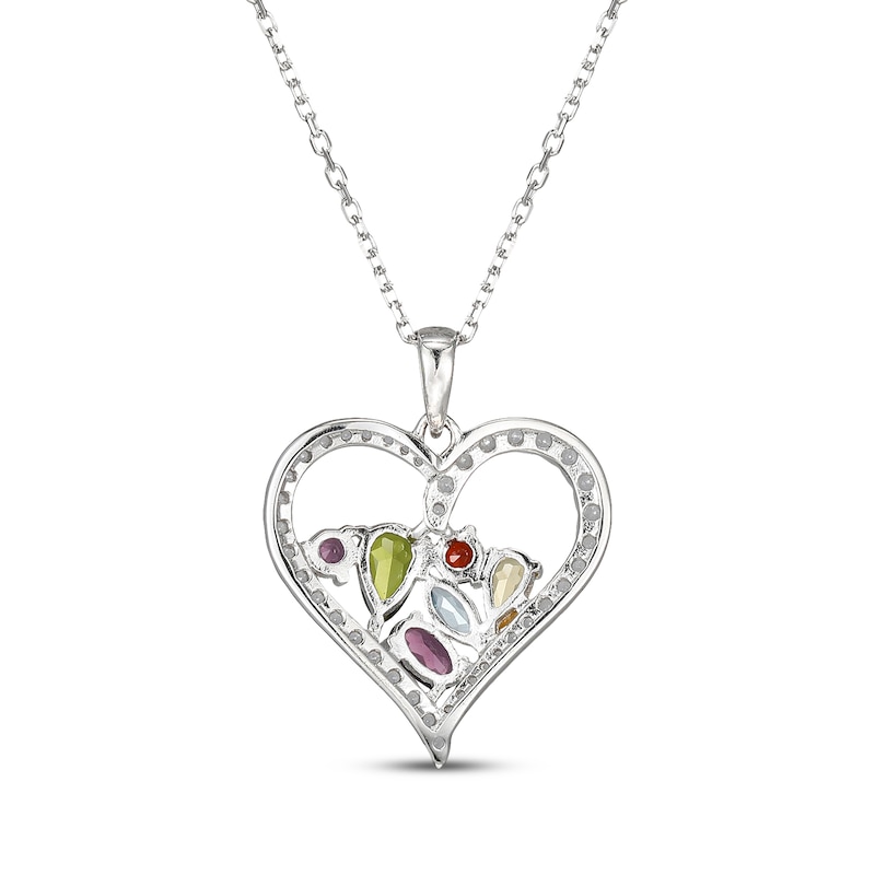 Main Image 3 of Citrine, Garnet, Amethyst, Peridot, Sky Blue Topaz & White Lab-Created Sapphire Heart Necklace Sterling Silver 18&quot;