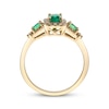 Thumbnail Image 2 of Emerald-Cut Natural Emerald & Diamond Halo Three-Stone Ring 1/5 ct tw 10K Yellow Gold