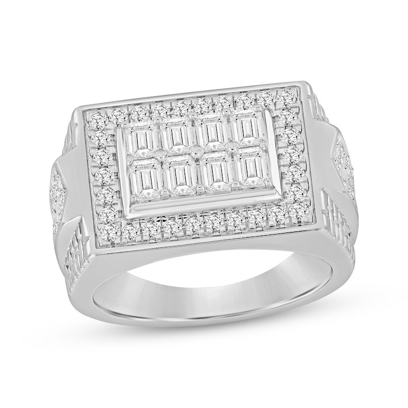 Men's Lab-Created Diamonds by KAY Emerald & Round-Cut Ring 2 ct tw 10K White Gold