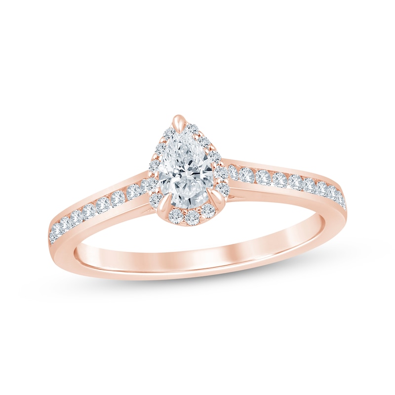 Pear-Shaped Diamond Halo Engagement Ring 1/2 ct tw 14K Rose Gold