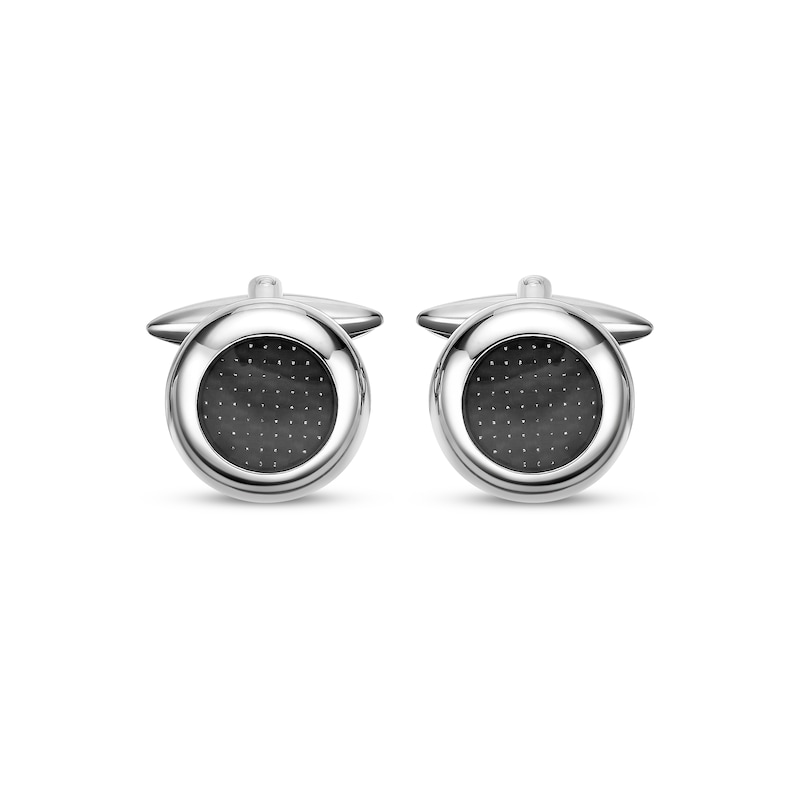 Black Carbon Fiber Circular Cufflinks Stainless Steel