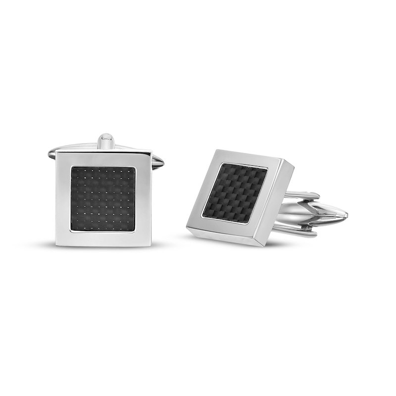 Main Image 1 of Black Carbon Fiber Square Cufflinks Stainless Steel