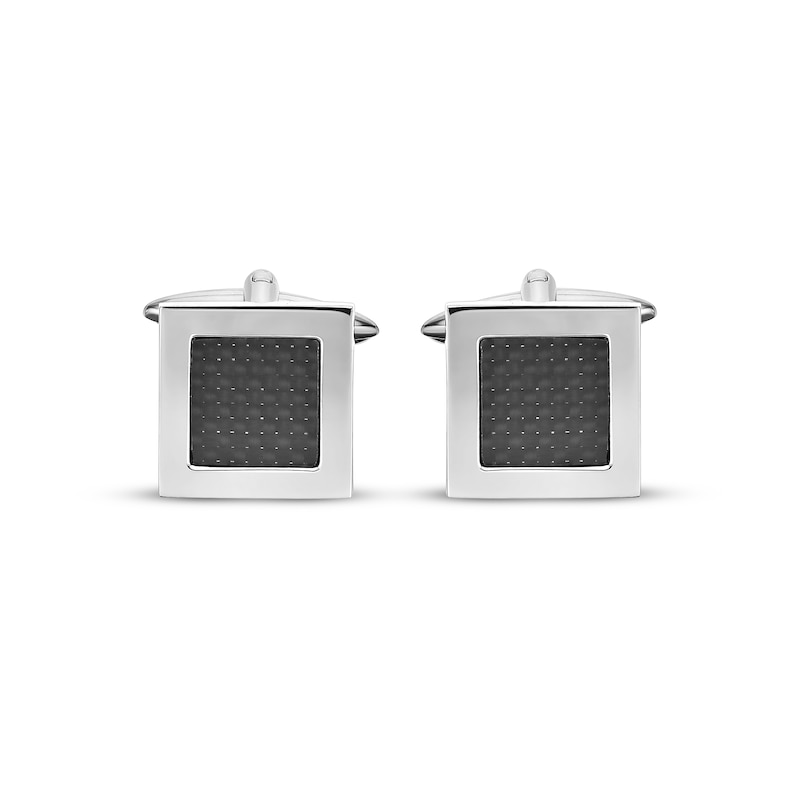 Main Image 2 of Black Carbon Fiber Square Cufflinks Stainless Steel