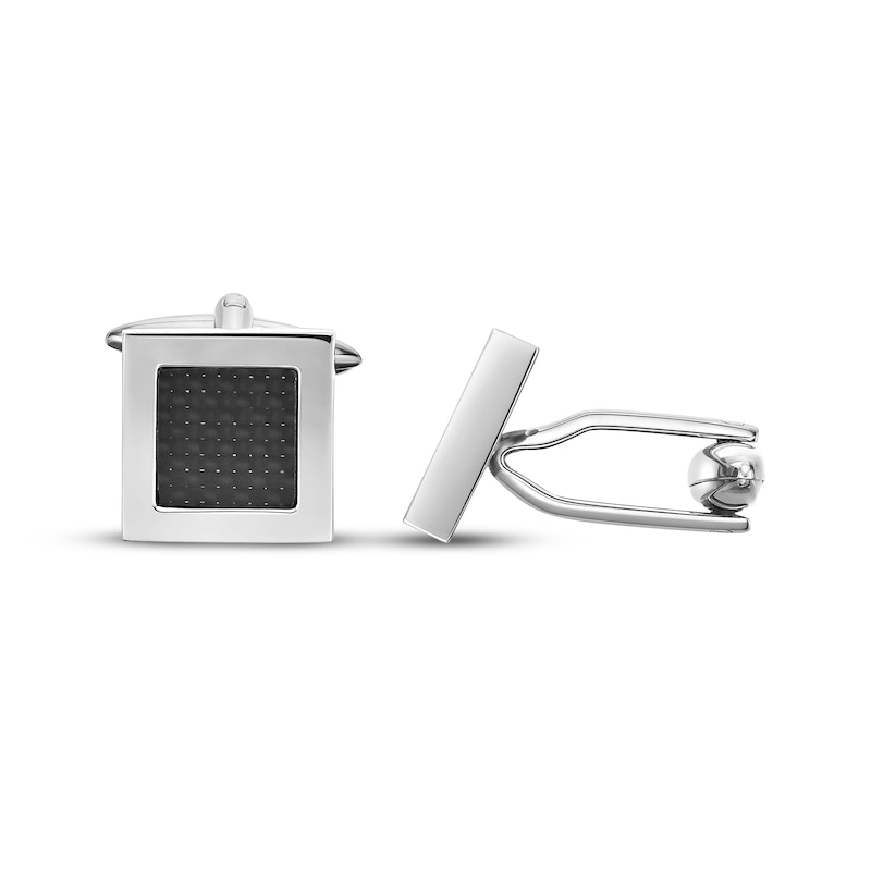 Main Image 3 of Black Carbon Fiber Square Cufflinks Stainless Steel