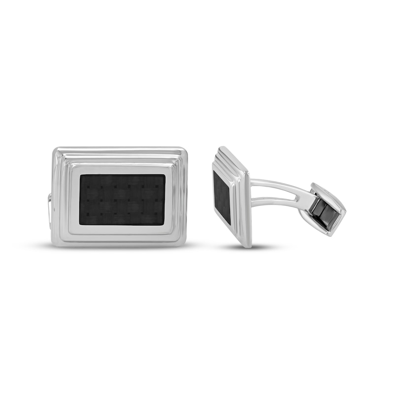 Carbon Fiber Inlay Cufflinks Stainless Steel