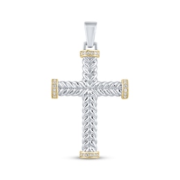 Diamond Textured Cross Charm 1/4 ct tw 10K Two-Tone Gold