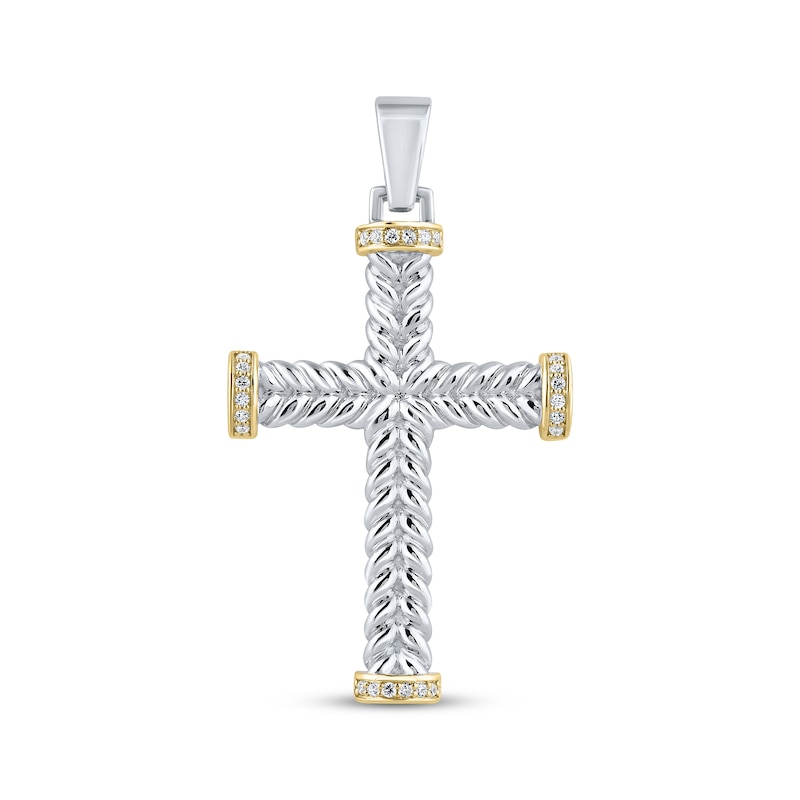 Main Image 1 of Diamond Textured Cross Charm 1/4 ct tw 10K Two-Tone Gold