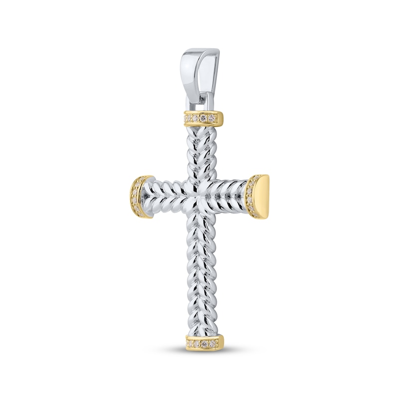 Main Image 2 of Diamond Textured Cross Charm 1/4 ct tw 10K Two-Tone Gold