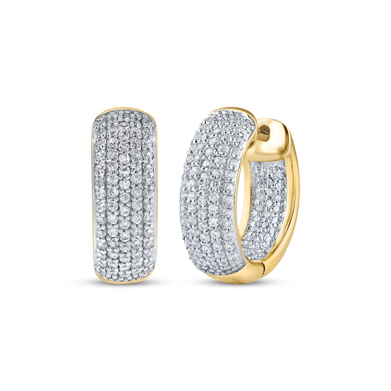 Main Image 1 of Men's Diamond Inside-Out Huggie Hoop Earrings 3/4 ct tw 10K Yellow Gold