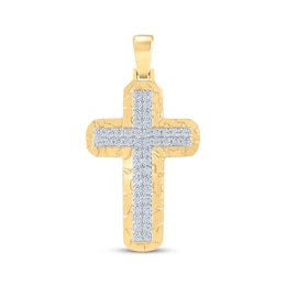 Diamond & Nugget Cross Charm 1 ct tw 10K Yellow Gold