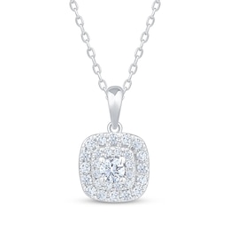 KAY Lab-Grown Diamonds Double Cushion Halo Necklace 1/2 ct tw 10K White Gold 18&quot;