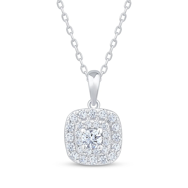 Main Image 1 of Lab-Grown Diamonds by KAY Double Cushion Halo Necklace 1/2 ct tw 10K White Gold 18&quot;