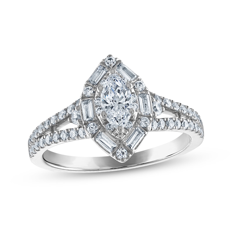 Main Image 1 of Marquise-Cut Diamond Halo Engagement Ring 3/4 ct tw 14K White Gold