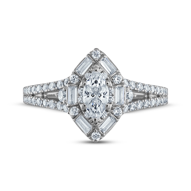 Main Image 3 of Marquise-Cut Diamond Halo Engagement Ring 3/4 ct tw 14K White Gold