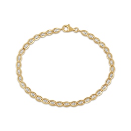 Diamond Marquise Link Chain Bracelet 1/6 ct tw 10K Yellow Gold 7&quot;