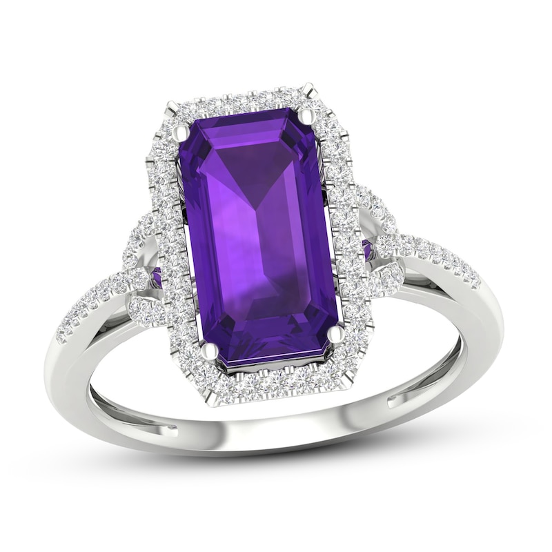 Main Image 1 of Amethyst & Diamond Ring 1/5 ct tw 10K White Gold