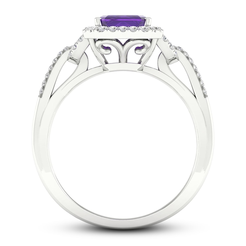 Main Image 3 of Amethyst & Diamond Ring 1/5 ct tw 10K White Gold