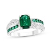 Thumbnail Image 1 of Cushion-Cut Lab-Created Emerald & White Lab-Created Sapphire Bypass Ring Sterling Silver