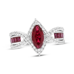 Marquise-Cut Lab-Created Ruby & White Lab-Created Sapphire Bypass Ring Sterling Silver