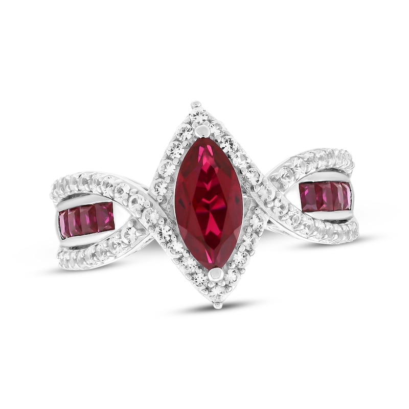 Main Image 1 of Marquise-Cut Lab-Created Ruby & White Lab-Created Sapphire Bypass Ring Sterling Silver