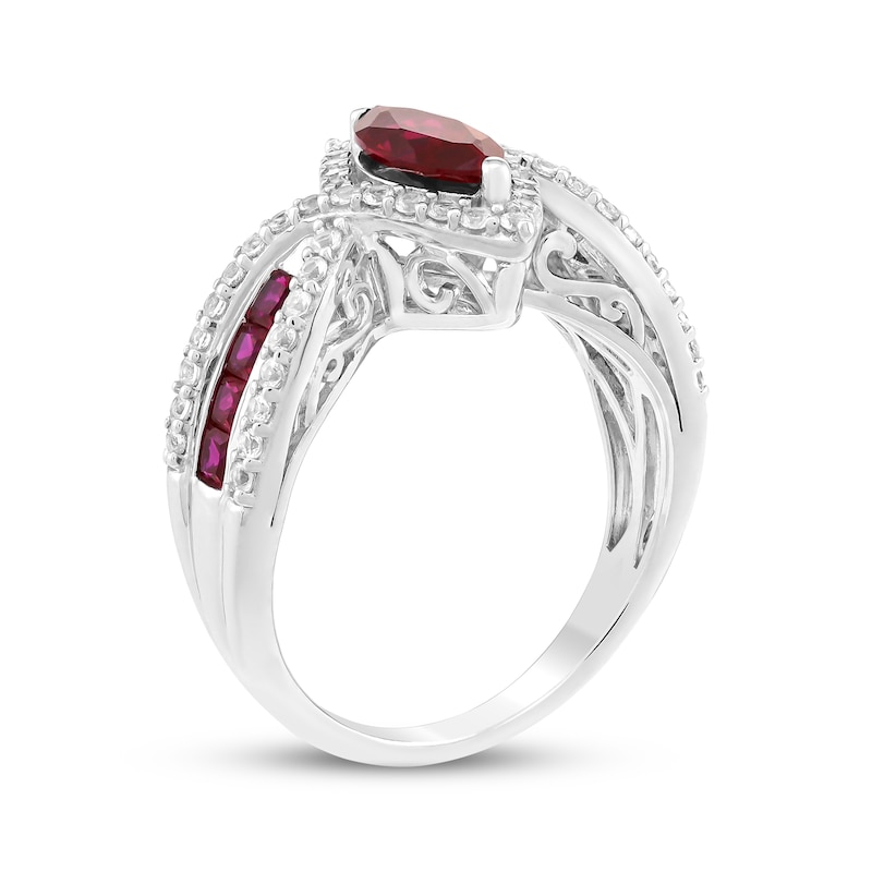 Main Image 2 of Marquise-Cut Lab-Created Ruby & White Lab-Created Sapphire Bypass Ring Sterling Silver