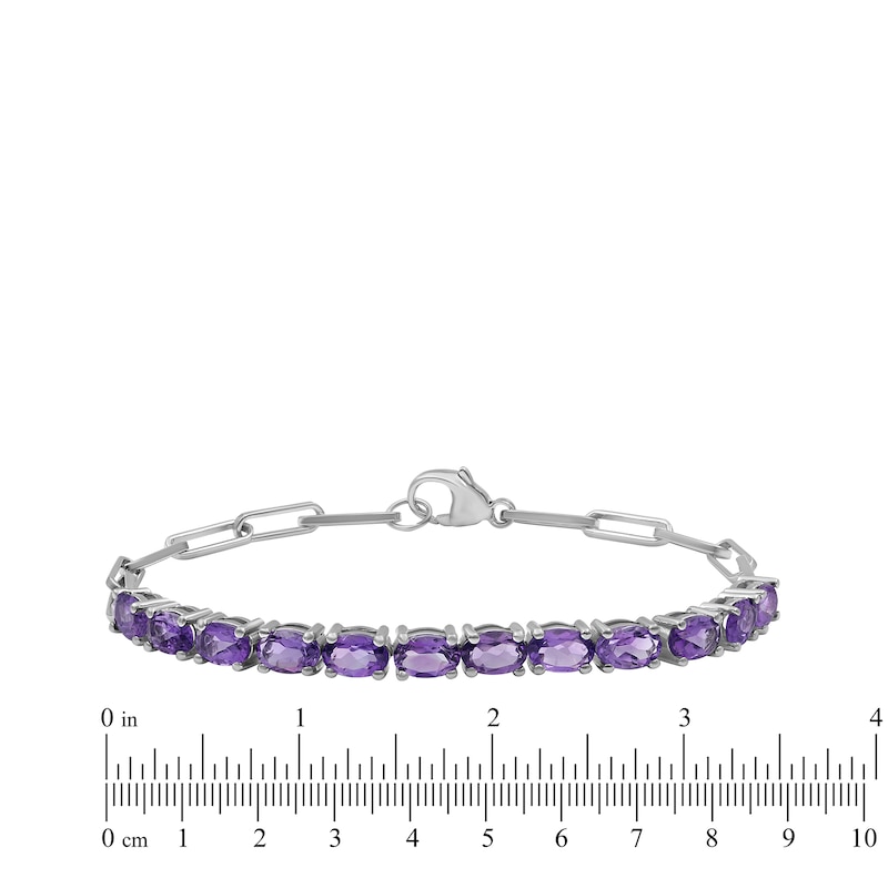 Main Image 4 of Oval-Cut Amethyst Paperclip Chain Bracelet Sterling Silver 7.5&quot;