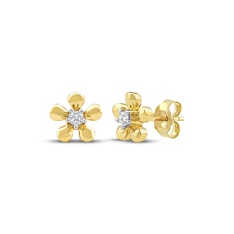 Diamond Solitaire Flower Stud Earrings 1/10 ct tw 10K Yellow Gold (I/I2)