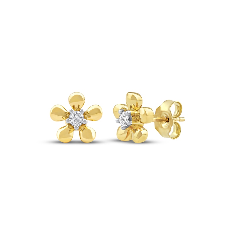 Main Image 1 of Diamond Solitaire Flower Stud Earrings 1/10 ct tw 10K Yellow Gold (I/I2)