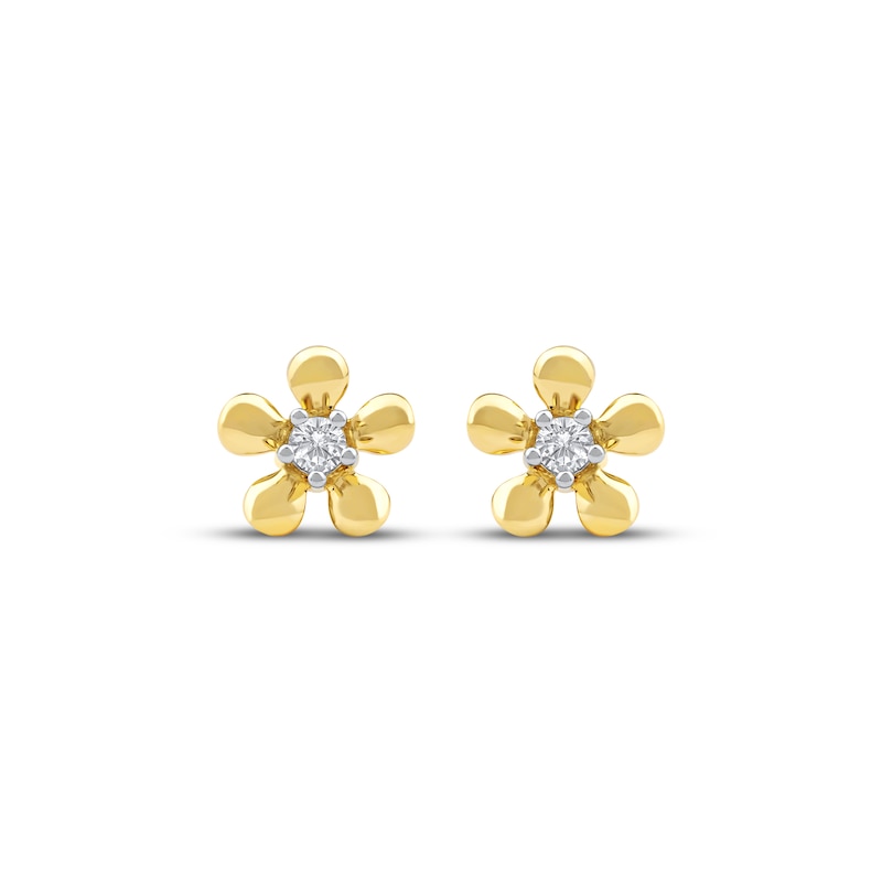 Main Image 2 of Diamond Solitaire Flower Stud Earrings 1/10 ct tw 10K Yellow Gold (I/I2)