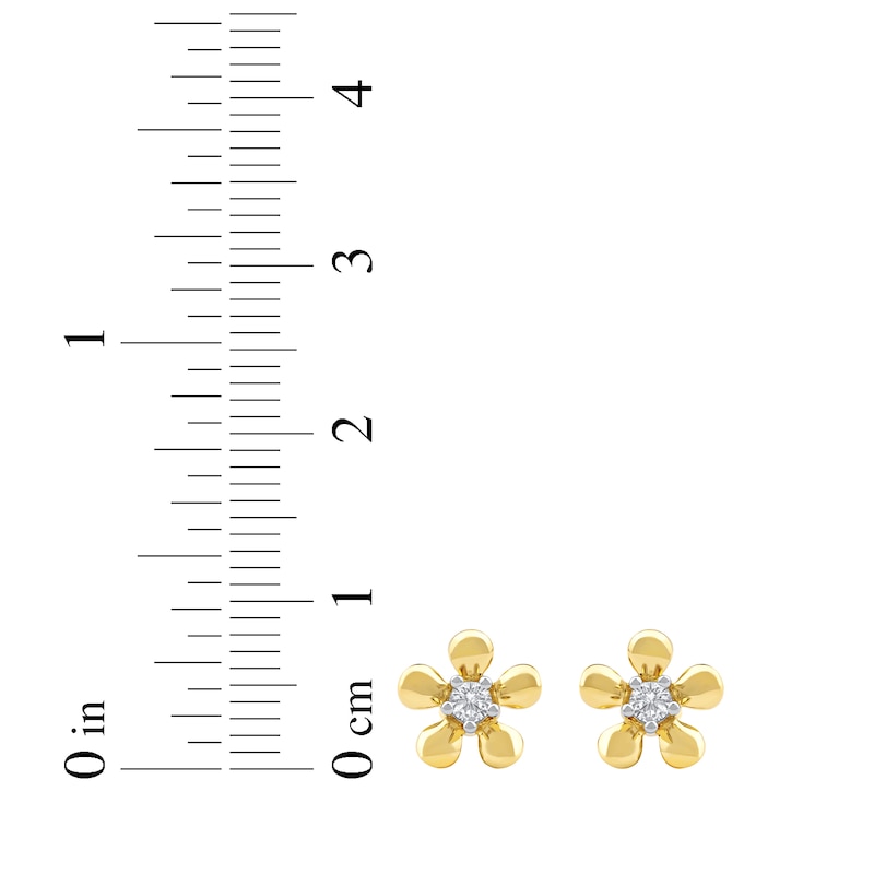 Main Image 5 of Diamond Solitaire Flower Stud Earrings 1/10 ct tw 10K Yellow Gold (I/I2)