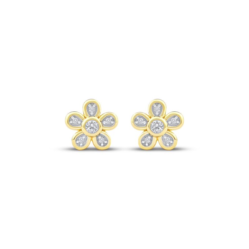 Main Image 2 of Diamond Flower Stud Earrings 1/10 ct tw 10K Yellow Gold