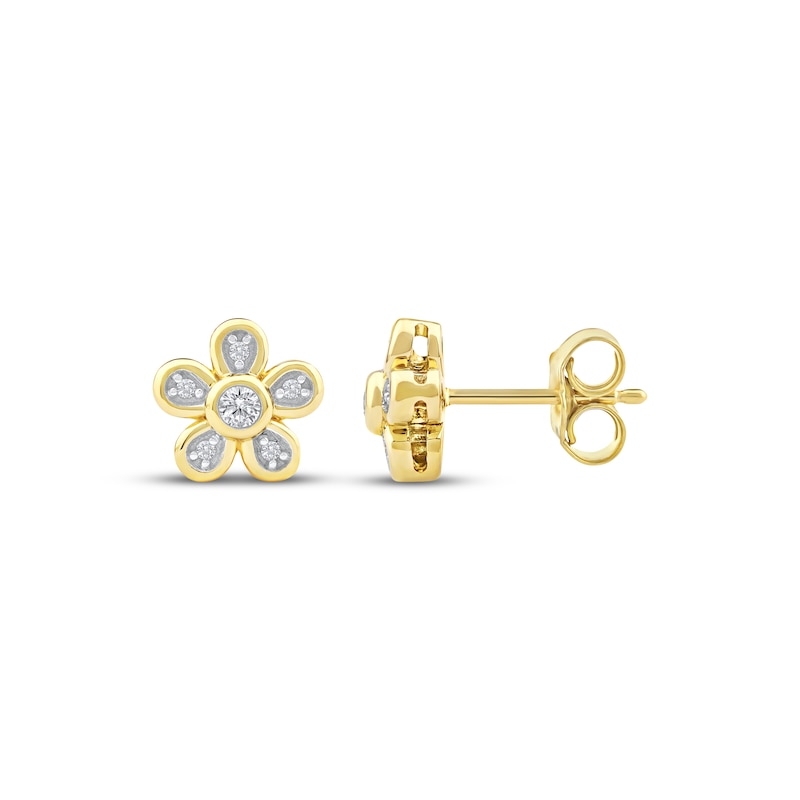 Main Image 3 of Diamond Flower Stud Earrings 1/10 ct tw 10K Yellow Gold