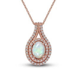 Ethiopian Opal & Diamond Necklace 1/4 ct tw Round-cut 10K Rose Gold 18&quot;