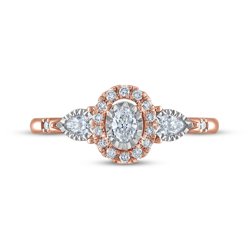 Main Image 3 of Oval-Cut & Pear-Shaped Diamond Three-Stone Engagement Ring 1/3 ct tw 14K Rose Gold