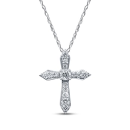 Diamond Cross Necklace 1/8 ct tw 10K White Gold 18&quot;