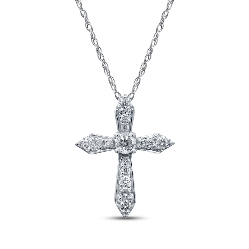 Main Image 1 of Diamond Cross Necklace 1/8 ct tw 10K White Gold 18&quot;