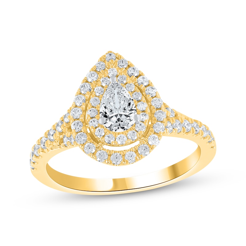 Main Image 1 of Lab-Grown Diamonds by KAY Pear-Shaped Double Halo Engagement Ring 1 ct tw 14K Yellow Gold