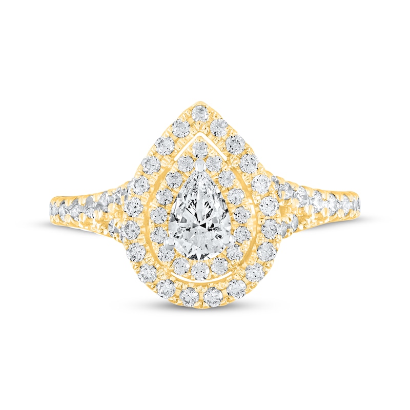 Main Image 3 of Lab-Grown Diamonds by KAY Pear-Shaped Double Halo Engagement Ring 1 ct tw 14K Yellow Gold