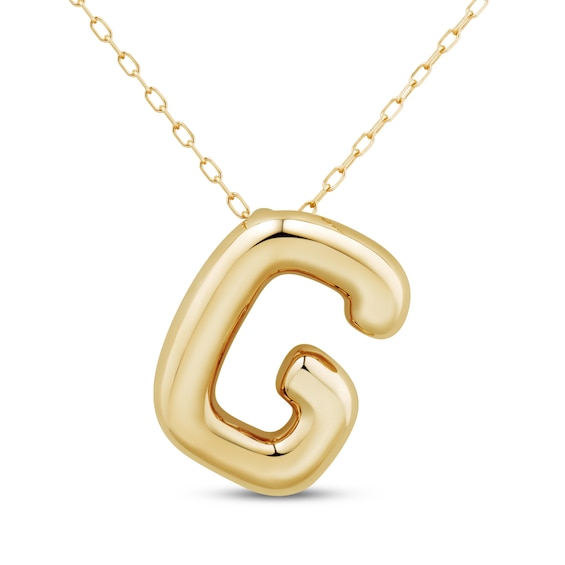 Puff Letter G Initial Necklace 14K Yellow Gold 18"