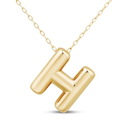 Puff Letter H Initial Necklace 14K Yellow Gold 18&quot;