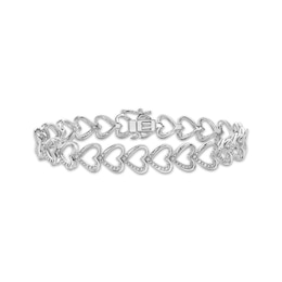 Diamond Sideways Heart Link Bracelet 1/4 ct tw Sterling Silver 7'