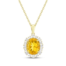 Oval-Cut Citrine & Diamond Halo Necklace 3/8 ct tw 10K Yellow Gold 18&quot;