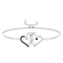 1/5 ct tw Diamond Couple's Heart Bolo Bracelet (2 Lines)