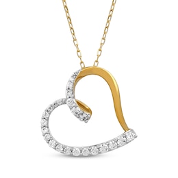 Diamond Looping Tilted Heart Necklace 1/2 ct tw 10K Yellow Gold 18&quot;