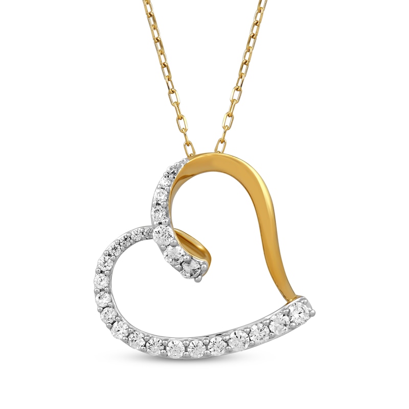 Main Image 1 of Diamond Looping Tilted Heart Necklace 1/2 ct tw 10K Yellow Gold 18&quot;